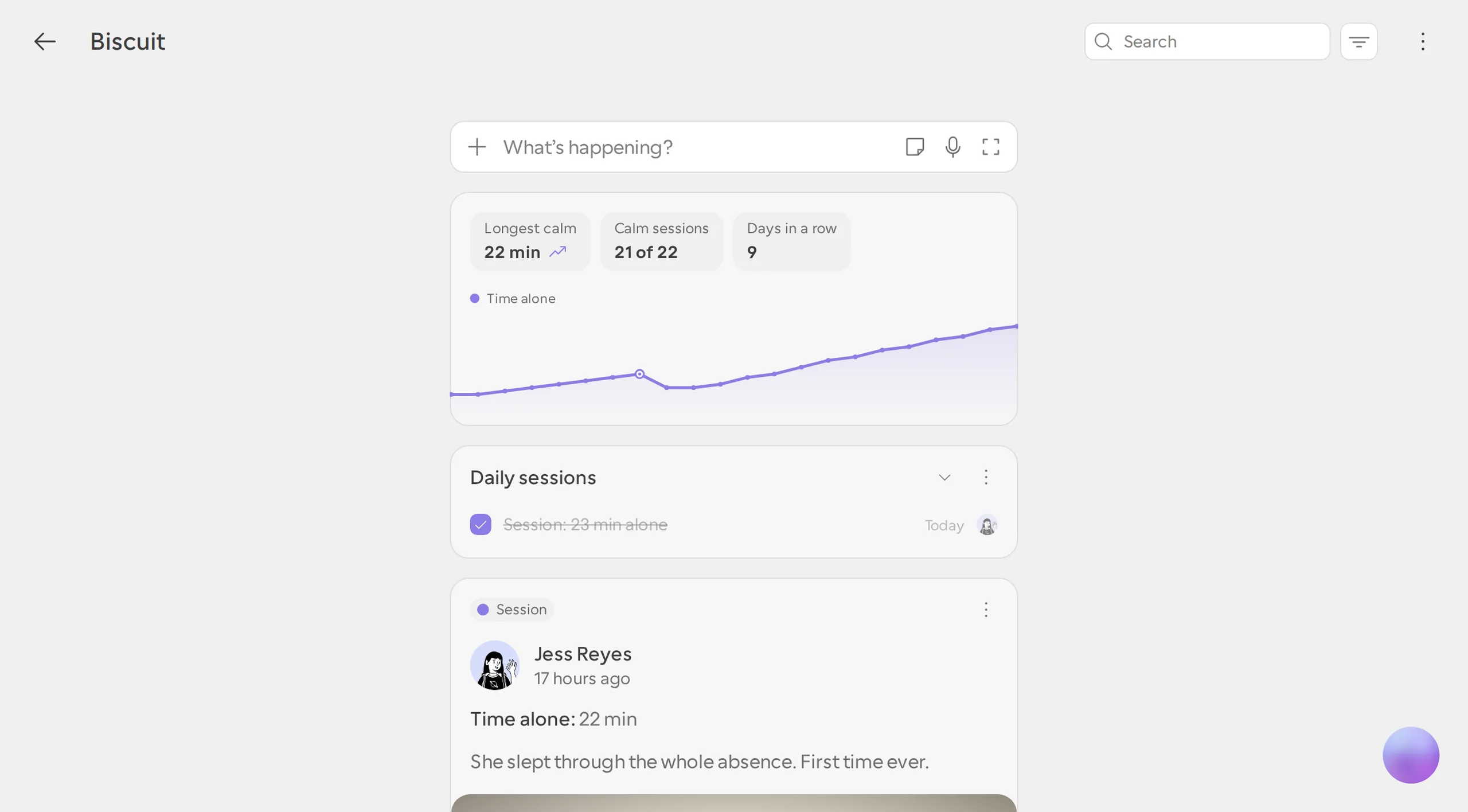 llog showing a dog’s separation anxiety log beside the assistant